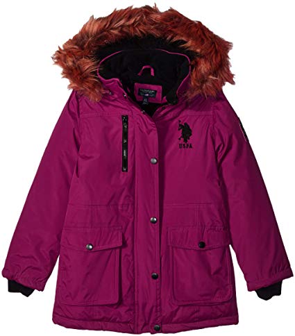 U.S. Polo Assn. Girls' Parka Jacket with Faux Fur Hood,