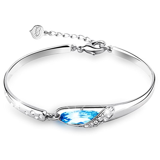 T400 Jewelers “Glass Slipper” Authentic Swarovski Elements Crystal Bangle Alloy Bracelet Women Gift, 6.7"