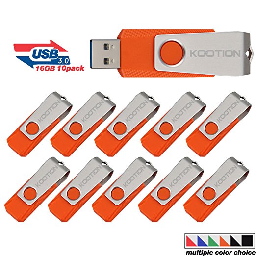 KOOTION 10PCS 16GB USB3.0 Flash Drive 10 Pack Flash Drive Memory Stick Thumb Drives Pen Drive, Orange