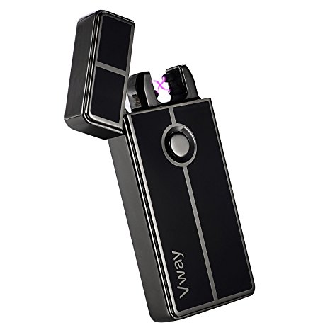 Windproof Flameless Lighter, VVAY Double Arc Electronic Lighter, Usb Rechargeable, Cigarette Lighter, Candle Lighter (Black)