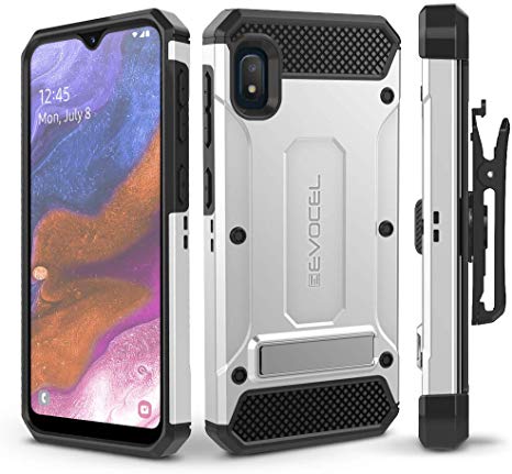 Evocel Galaxy A10E Case Explorer Series Pro with Glass Screen Protector and Belt Clip Holster for The Samsung Galaxy A10E, Silver