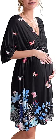 Ekouaer 3 in 1 Labor/Delivery/Hospital Gown Maternity Dress Nursing Nightgown Sleepwear for Breastfeeding