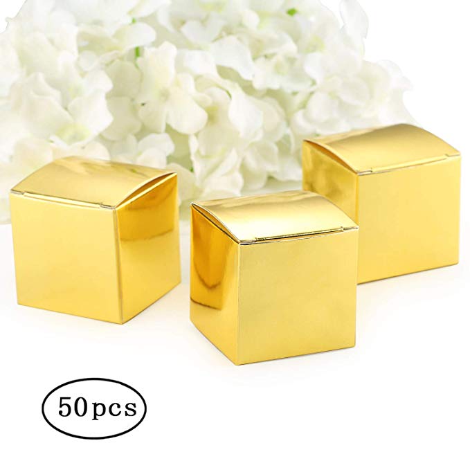 AWELL Gold Gift Candy Box Bulk 2x2x2 inch Small Party Favor Box, Gold Glitter, Pack of 50