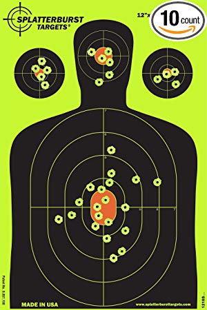 Splatterburst Targets 12 x 18 inch - Silhouette Reactive Shooting Target - Shots Burst Bright Fluorescent Yellow Upon Impact - Gun - Rifle - Pistol - AirSoft - BB Gun - Air Rifle