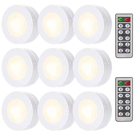 SALKING LED Puck Lights 9 Pack,Wireless LED Under Cabinet Lights with Remote, Battery Operated Closet Light, Dimmable Under Counter Lighting for Kitchen