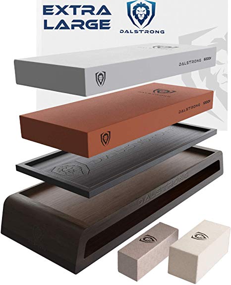 DALSTRONG Whetstone Kit - Extra Large #1000 Grit, 6000 Grit Stones - Nagura Stone & Rust Eraser - Stand Included