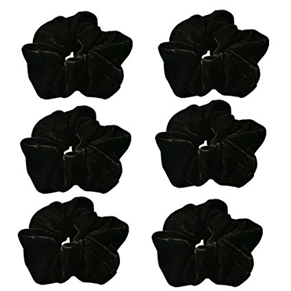 PIDOUDOU SET of 6 Black Velvet Hair Scrunchies Elastic Scrunchy Women Elastic Ropes