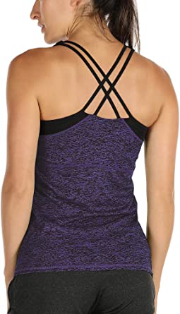 icyzone Women Workout Yoga Spaghetti Strap Racerback Tank Top with Built in Bra