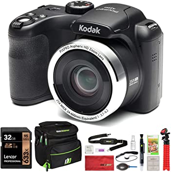 Kodak AZ252-BK PIXPRO Astro Zoom 16MP Digital Camera 25x Optical Zoom 3 inch LCD Black Bundle with Lexar Professional 633x 32GB SDHC Memory Card and Deco Gear Camera Bag Small with Accessory Kit