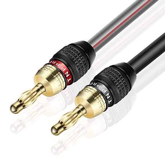 TNP Speaker Cable with Banana Plug Tips - High Count Strand 12 AWG Electrical Speaker Wire Connector 12 Gauge Cord 24K Gold Plated & Corrosion Resistant for Home Theater System (15FT)