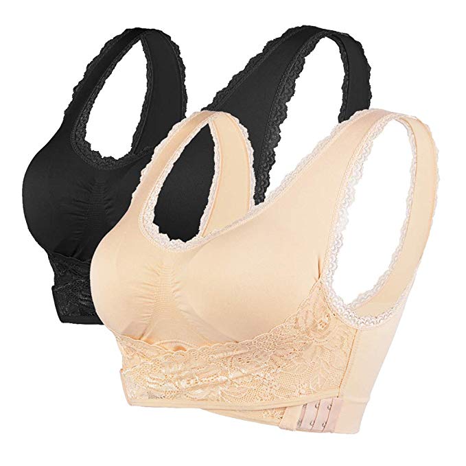 Women Seamless Cross Front Side Buckle Lace Comfortable Bras Low-Support Yoga Bra with Removable Pads