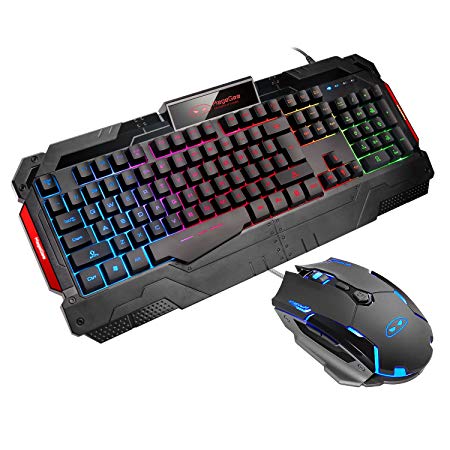 GK806 Wire Keyboard and Mouse Combo — Keyboard and Mouse Included, Breathing LED Backlit Keyboard and Mouse Set, Gaming Mouse and Keyboard Silent 104 Key with Wrist Rest for PC Laptop