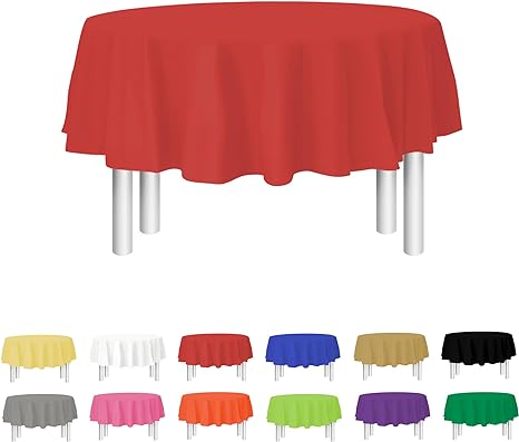 Red Disposable Plastic Tablecloth for Round Tables (12 Pack) 84 inches Table Cloths for Parties, Events & Weddings, Indoors & Outdoors, Plastic Table Cover