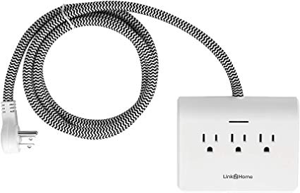 Link2Home Surge Protector, 5ft Extension, 3 Outlets Strip, 4 Ports, 4.8A USB, Braided Cable with Low Profile Plug, EM-TXC200B Fabric Cord Power Dock, 1pk, White/Black