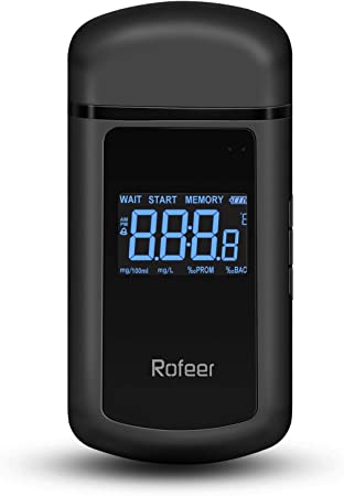 Breathalyzer, Rofeer Digital Backlight LCD Display Portable Breath Alcohol Tester with 10 Mouthpieces, USB Rechargeable Breath Analyzer for Drivers Or Home Use, High Accuracy and Easy to Use