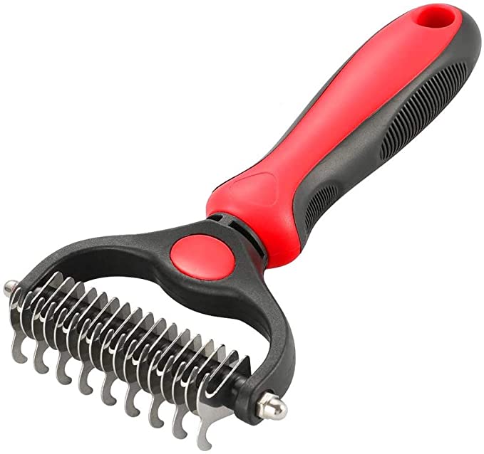 rabbitgoo Pet Dematting Comb Grooming Tool, Dog Brush with Double Sided, Dematting and Shedding Brush Undercoat Rake tool for Dogs and Cats, Pet Safe and Round End Blades, Effectively Remove Mats, Tangles and Knots Hai