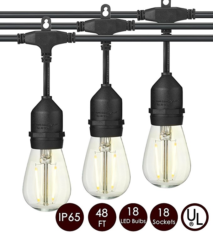STAR JOINING LED Indoor/Outdoor Lights Hanging String Lights,Commercial Grade Decorative Lighting for Beautiful Holiday,Wedding,Anniversary Party,2 Watt S14 Bulbs UL Listed(48FT,18 Bulbs)