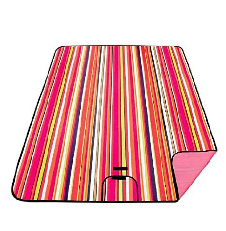 NewCool 59"x 79" Thick Waterproof Picnic Blanket Tote Compact Outdoor Camping Rug Beach Mat, Red Stripe