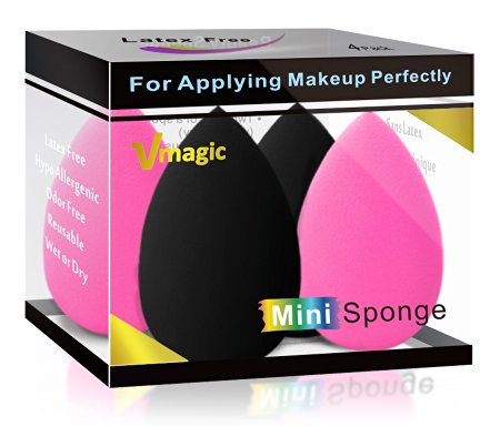High-End Micro Mini Beauty Makeup Sponge Blender for Applicator, Foundation and Highlight (2 Pink   2 Black)