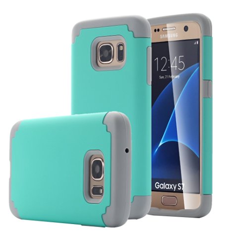 Galaxy S7 Case, Pandawell™ [Corner Protection] Slim Thin Hybrid Dual Layer Shock Absorbing Impact Resist Case Cover for Samsung Galaxy S7 - Mint Green/Grey