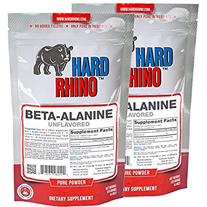 Hard Rhino Beta-Alanine Powder, 250 Grams (8.8 Oz), Unflavored, Lab-Tested, Scoop Included