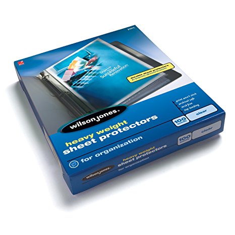 Wilson Jones Sheet Protectors, Heavy Weight, Top-Loading, Clear, 100 per Box (W21411)