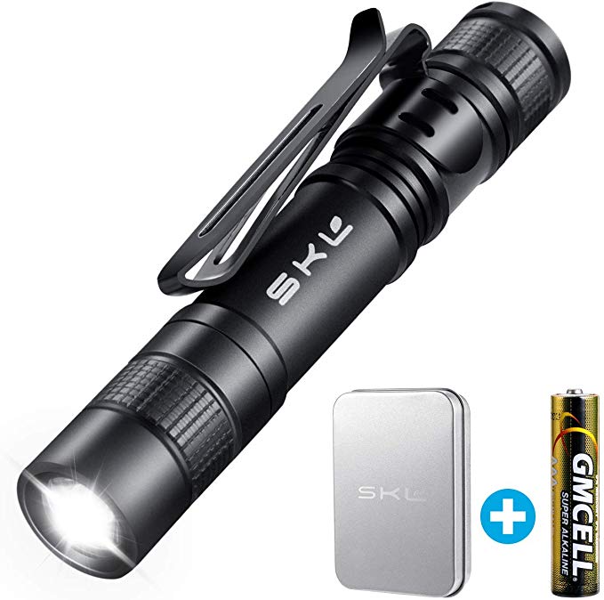 SKL LED Pocket Flashlight Pen Light - EDC Flashlight Super Small Mini Handheld Penlight Tactical Flashlight with Clip and AAA Battery - Perfect for Outdoor Camping, Hiking, Backpacking, Emergency