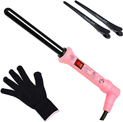 Le Angelique 19mm 3/4 Inch Thin Ceramic Curling Wand for Short Hair, Small Tight Curls & Spirals - Professional Clipless Curler Iron with Glove and 2 Clips | 430F Instant Heat | Dual Voltage - Pink