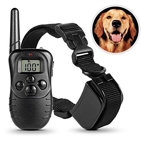 Dog Training Collar,Dpower Rechargeable and Waterproof Pet Dog Trainer With LCD Display UK Plug 300 Meters Remote Anti barking collar