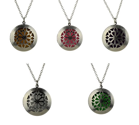 Essential Oil Diffuser Necklace  Locket Pendant with 10 Washable Pads Silver