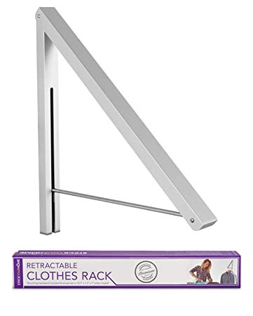 Stock Your Home Retractable Clothes Rack - Wall Mounted Folding Clothes Hanger Drying Rack for Laundry Room Closet Storage Organization, Aluminum, Easy Installation, 1 Pack (Silver)