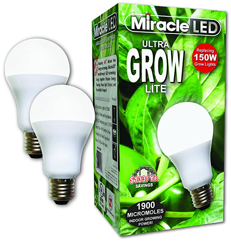 Miracle LED Commercial Hydroponic Ultra Grow Lite - Replaces up to 150W - Daylight White Full Spectrum LED Indoor Plant Growing Light Bulb For DIY Horticulture & Indoor Gardening (604273) 2 Pack