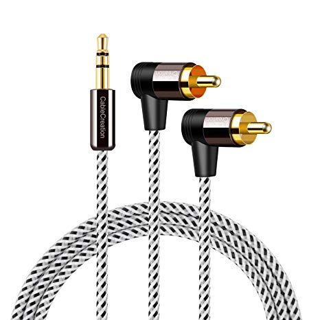 RCA to 3.5MM, CableCreation 3FT 3.5mm to 2RCA Male Stereo Audio Y Splitter Right Angle Cable for TV,Smartphones, MP3, Tablets, Speakers,Home Theater,24K Gold Plated