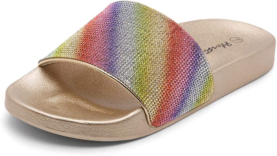 Herstyle Cosmic Women's Fashion Rhinestone Glitter Slide Slip On Mules Summer Shoe Platform Footbed Sandal Slippers
