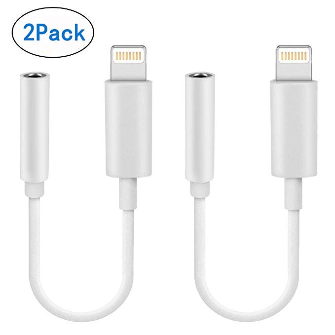 Theirste 2 in 1 Phone Headphones Adapter to 3.5mm Audio Adapter, [2 Pack] iPhone Splitter,2-Port Lightning Headphone Audio and Charger Adapter iPhone 7/7 Plus/ 8/ X and More Silver (zjx)