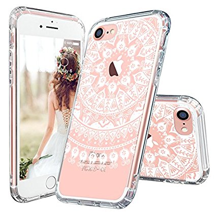 iPhone 7 Case, iPhone 7 Clear Case, MOSNOVO Unique White Totem Henna Manjusaka Mandala Tribal Clear Design Transparent Plastic Hard Back Case with TPU Bumper Protective Cover for iPhone 7 (4.7 Inch)