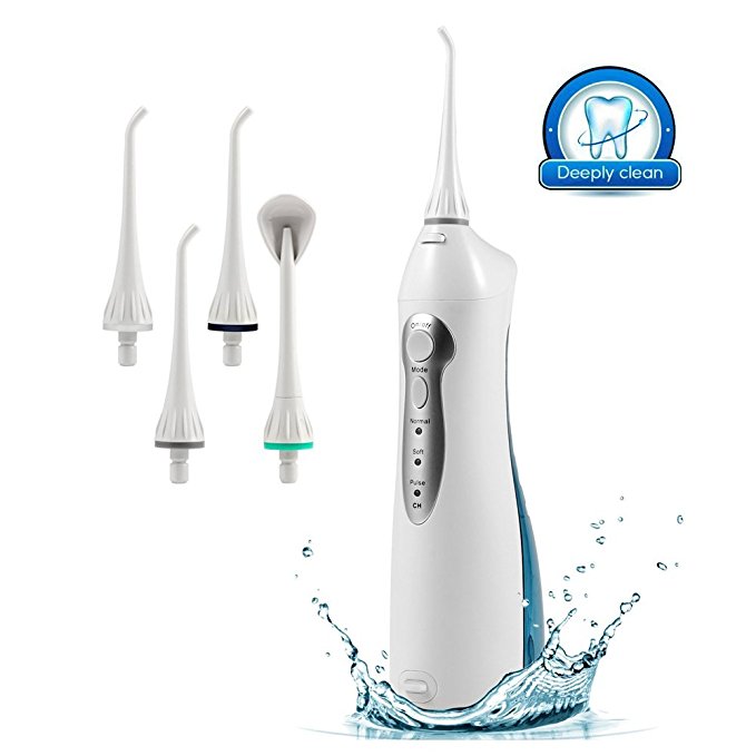 Water Flosser, Oral Irrigator Cordless Dental Water Jet Flosser. Portable Flosser for Teeth/Braces/Bridges, Used at Home and Travel With 4 Jet Tips (White)