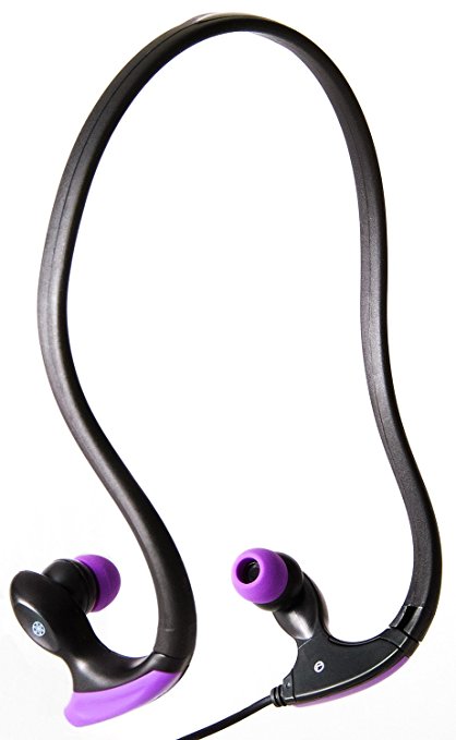 Gaiam KhelaSport Earbuds, Water Resistant Behind the Neck with Microphone - Black/Purple (31139)