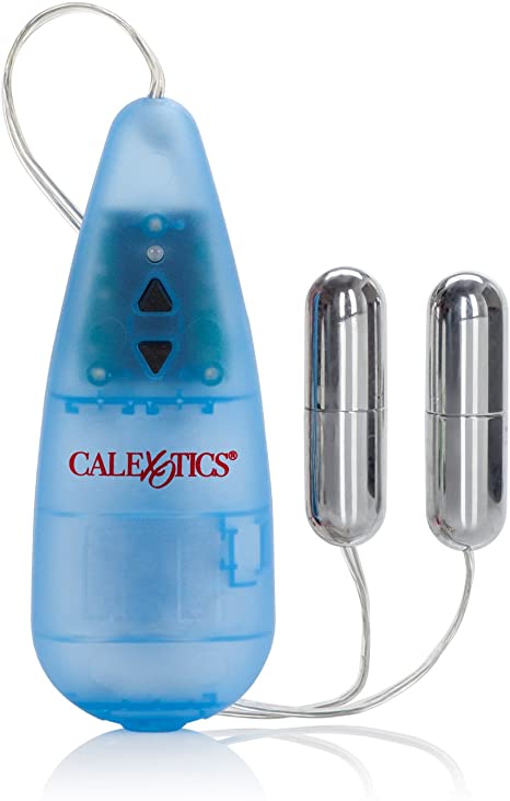 CalExotics Pocket Exotics Wired Double Slim Bullet Vibrator - Sex Toys for Couples - Adult Vibe Massager Eggs - Blue