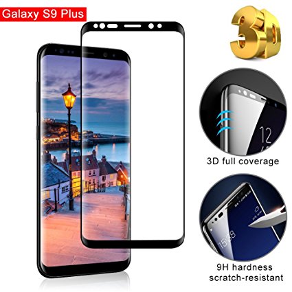 Samsung Galaxy S9 plus Screen Protector Tempered Glass Curved Full Coverage, Meidom Case friendly Bubble Free Scratch Resistant Glass Screen Protector for Galaxy S9 plus-Black