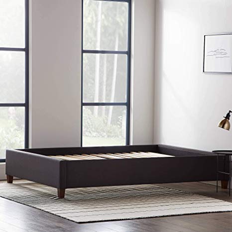 Lucid Upholstered Platform Bed with Slats – Wood Construction – Linen Inspired Fabric – No Box Spring Required – Compatible with Adjustable Bases, Queen, Charcoal