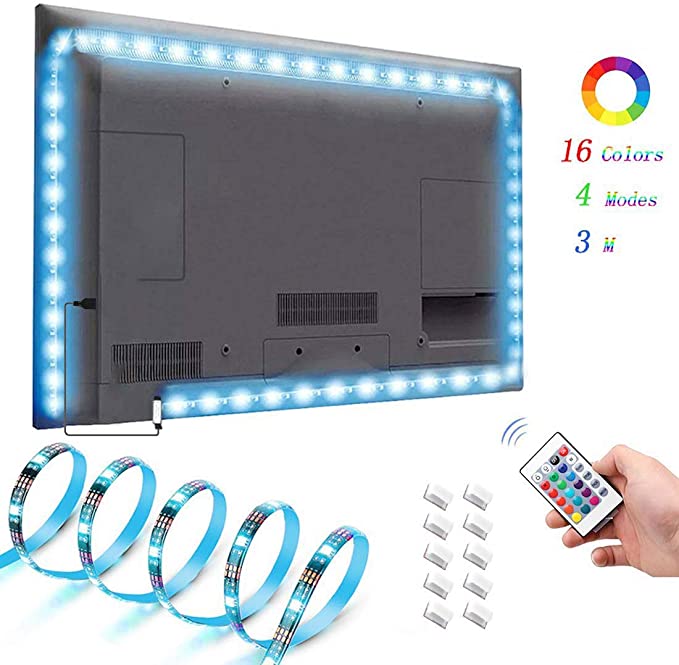 LED Strip Light,9.9ft USB TV Backlight Suitable for 40-60 inch TV,RGB Strip Light with 24 Key Remote Control,16 Changing Color 4 Lightning Modes,5050 LEDs Bias Lighting for HDTV