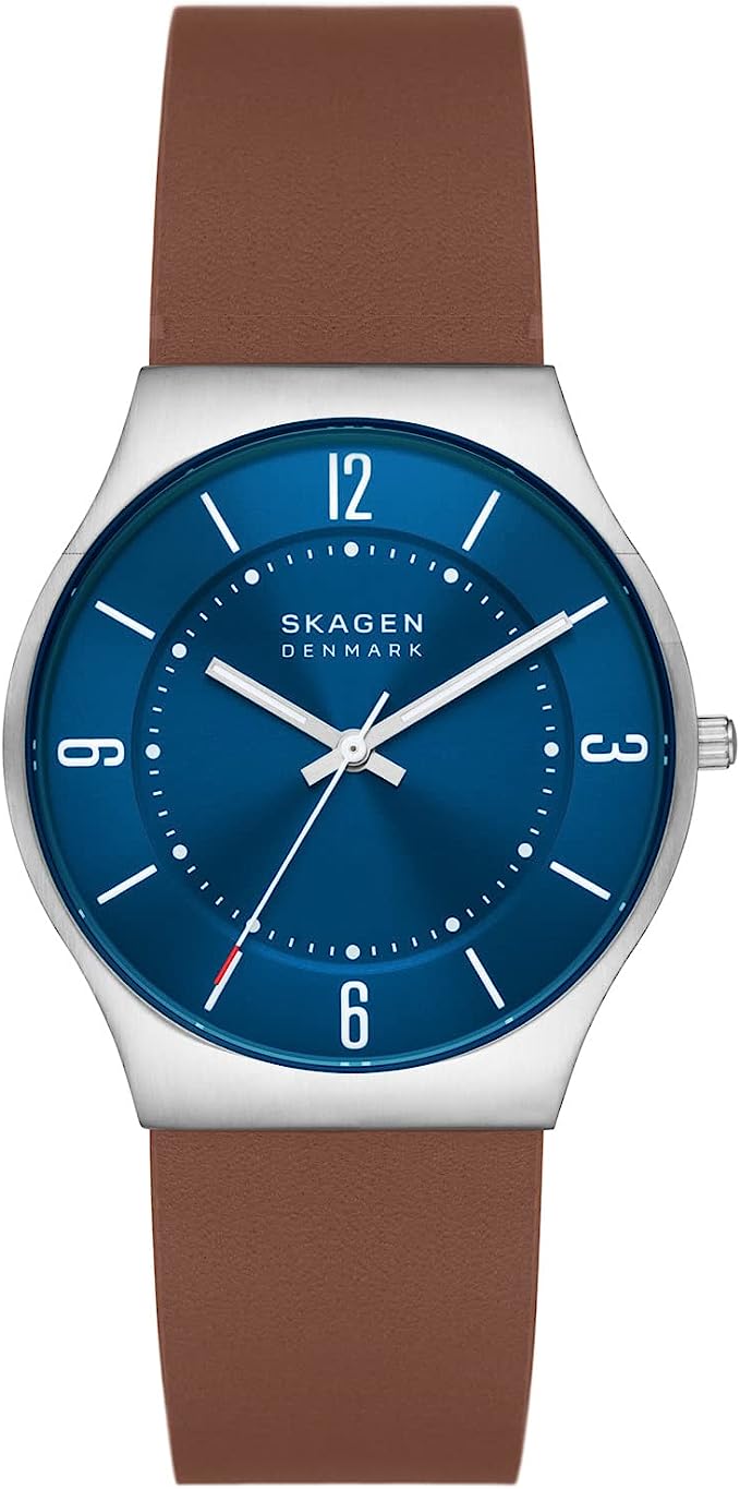 Skagen Men's Grenen Three-Hand Espresso Brown Leather Band Watch (Model: SKW6852)