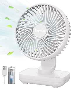 EasyAcc Tischventilator Batterie USB Ventilator 4000 Akku Klein Tragbarer 4 Geschwindigkeiten Ventilatoren Leise Mini Aufladbarem Basis Lüfter für Zuhause Büro Bibliothek Campen