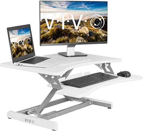 VIVO White Small Height Adjustable 30 inch Standing Desk Converter | Sit Stand Tabletop Monitor or Laptop Riser Workstation (DESK-V000MW)