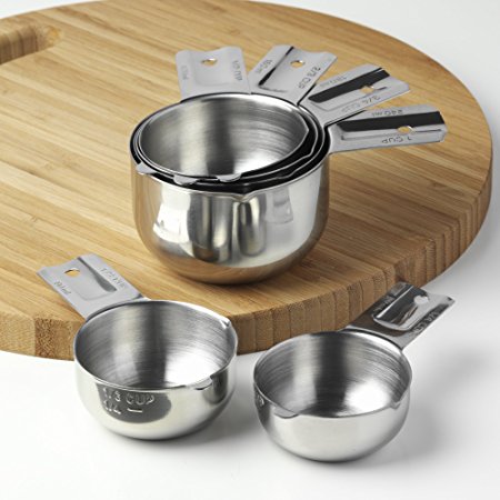 KitchenMade Stainless Steel Measuring Cups - Set of 6 - Best Quality 18/8 Polished SS - Great Design Made to Nest one inside the other - Compact & Stackable, Perfect for Home Cooking and Baking - Ideal for Commercial Kitchens - Lifetime Guarantee