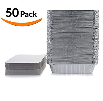 DOBI Takeout Pans - Disposable Aluminum Foil Take-out Containers with Lids, Standard Size (Pack of 50)