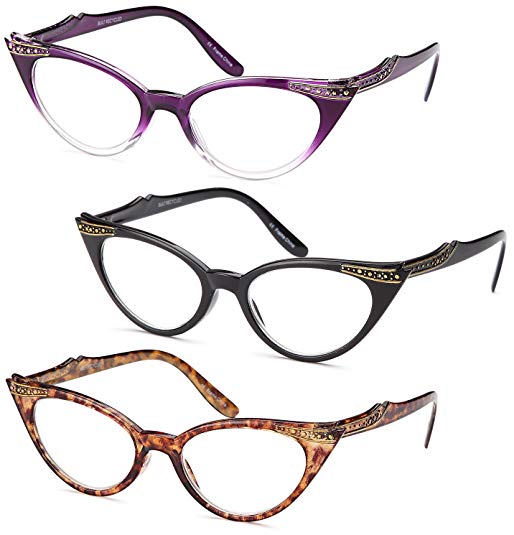 GAMMA RAY 3pk Womens Chic Cat Eye Vintage Reading Glasses