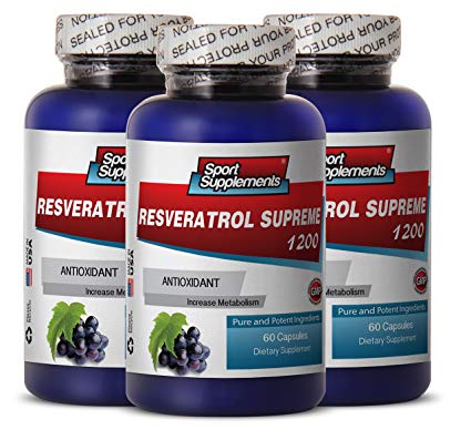 Resveratrol Supreme 1200mg Maximum Strength - Red Wine Pills (3 Bottles, 180 Capsules)