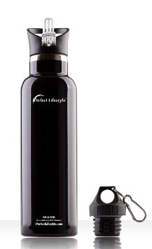 iPerfect Lifestyle Insulated Stainless Steel Water Bottle 2 Loop and Straw Lids 20-Ounce